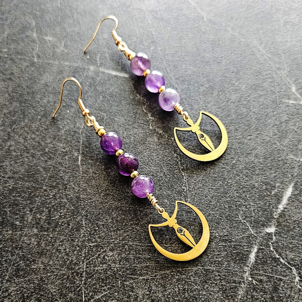 Amethyst Moon Goddess Dangle Earrings, Divine Feminine, Spiritual, Drop, Charms